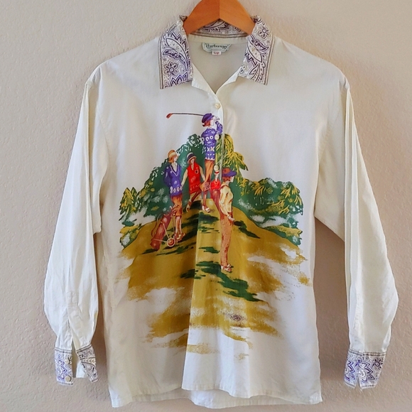 Burberry Tops - Very Rare Vintage Burberrys Golf Women's Long Sleeve Printed Polo Shirt Size L